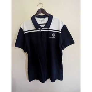 Sergio Tacchini Men Polo Shirt Navy Blue White Colorblock Stripe 3XL Classic